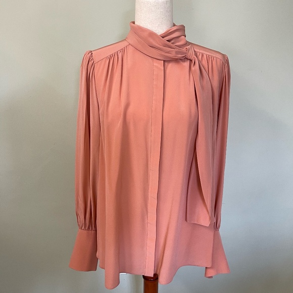 Zimmermann Tops - Zimmermann Salmon Long Sleeve Silk Wrap Neck Top - Size 2